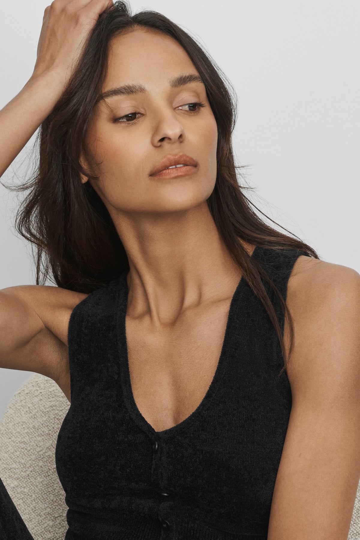 Micro Chenille Button Down Tank - Black--3