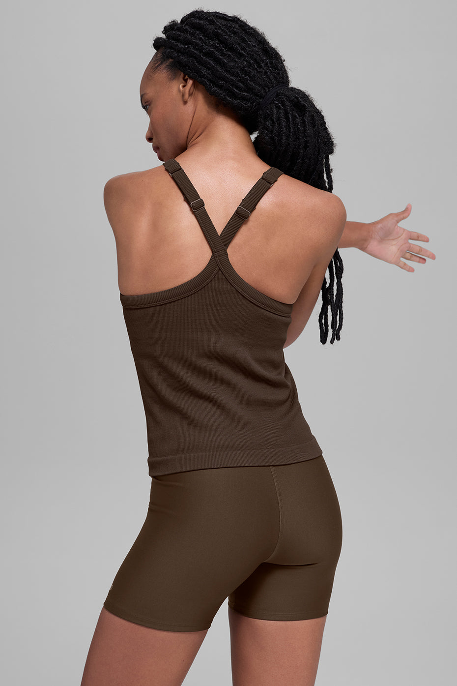 Seamless Ribbed Favorite Full Length Bra Tank - Espresso--2