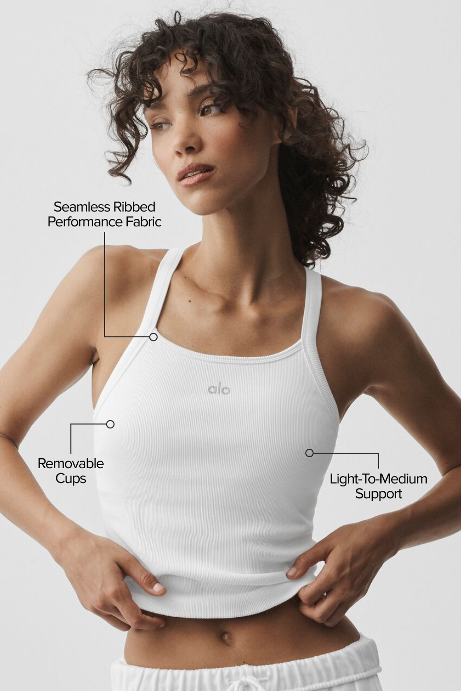 Seamless Ribbed Favorite Full Length Bra Tank - White--1
