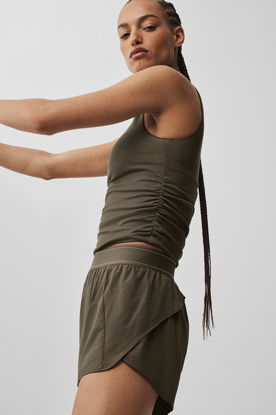 Ribbed En Pointe Tank - Olive Tree--3