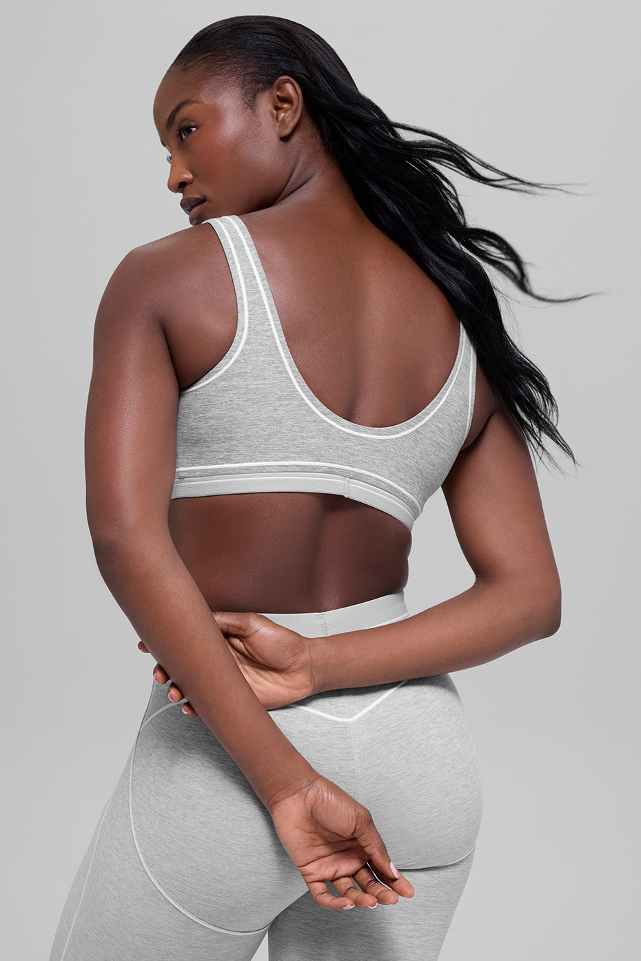 Alosoft Heart Throb Bra - Athletic Heather Grey/White--2