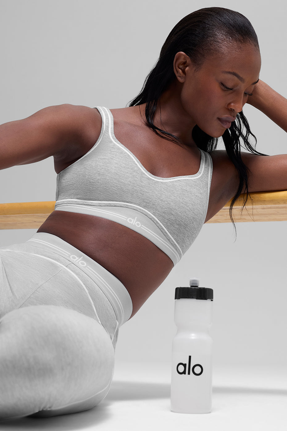 Alosoft Heart Throb Bra - Athletic Heather Grey/White--1