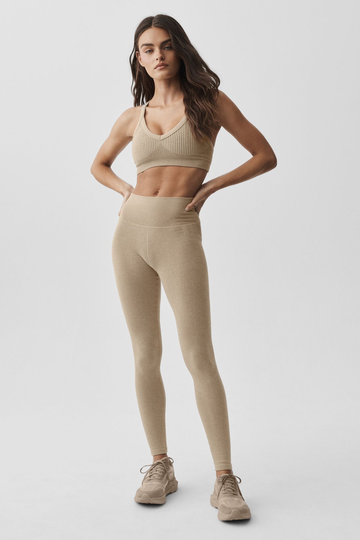 Seamless Two Tone Rib Bra - Gravel Heather--3