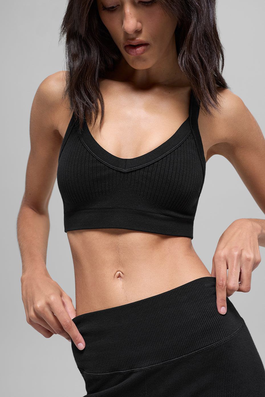 Seamless Two Tone Rib Bra - Black--0
