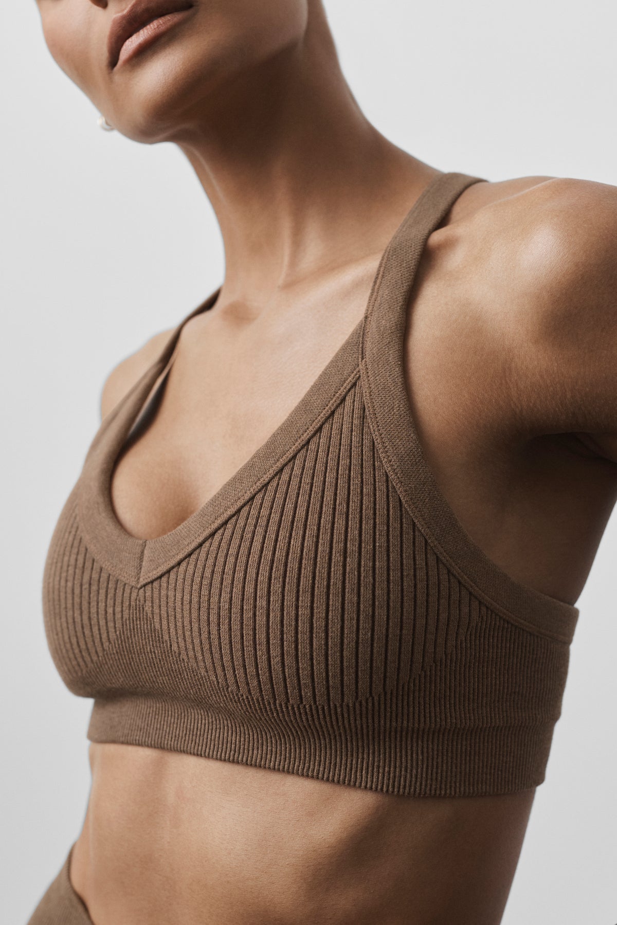 Seamless Two Tone Rib Bra - Java Brown--1