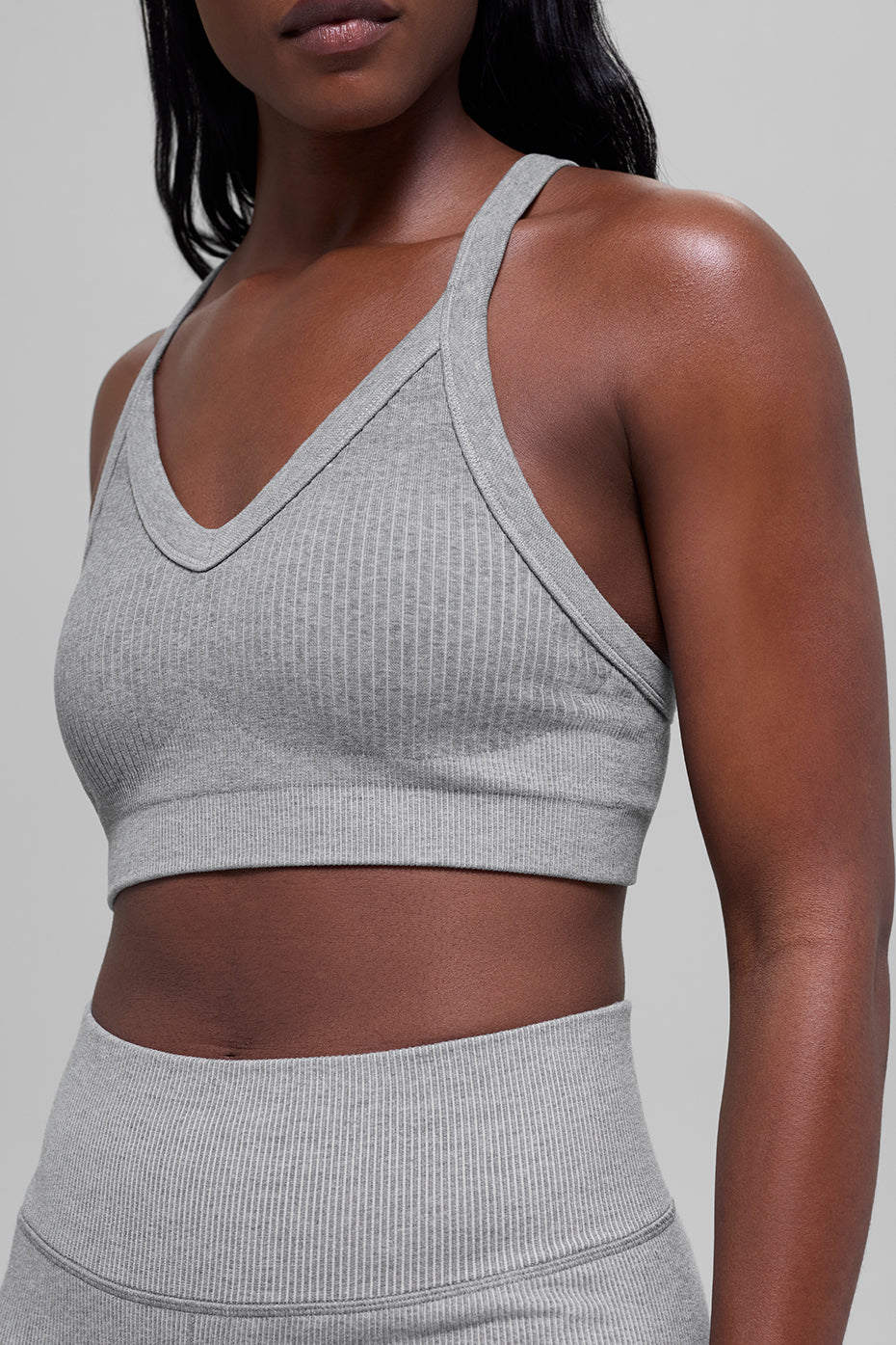 Seamless Two Tone Rib Bra - Light Misty Grey Heather--2