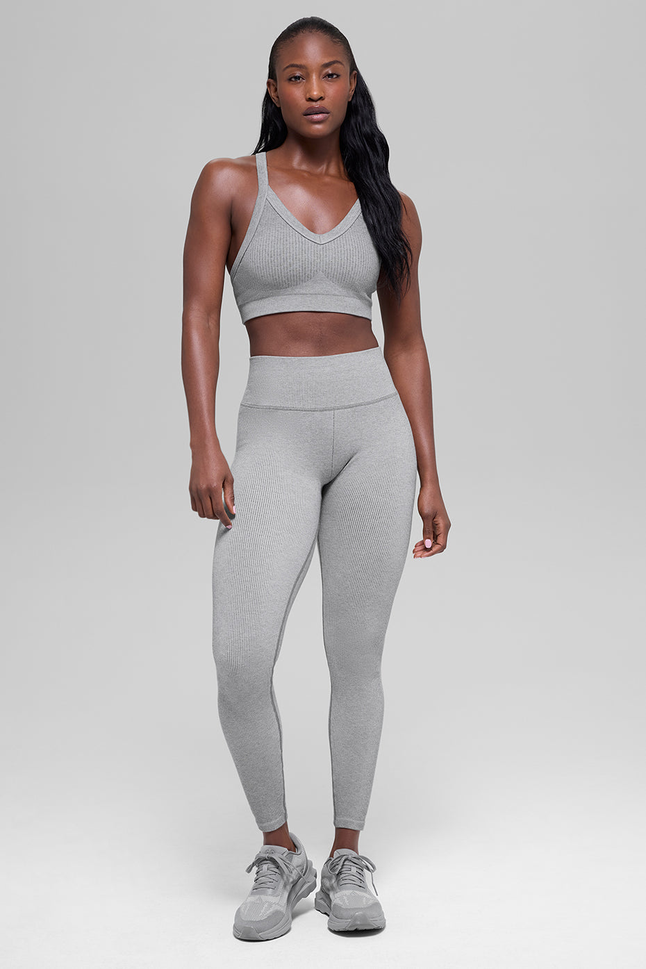 Seamless Two Tone Rib Bra - Light Misty Grey Heather--3