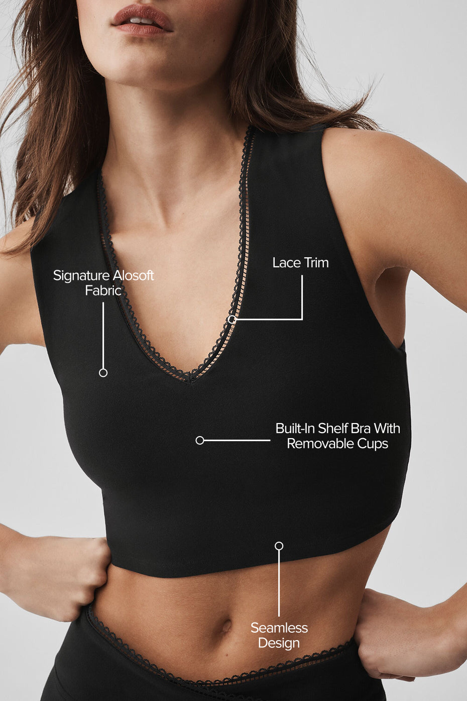 Alosoft Affection V-Neck Bra Tank - Black--1