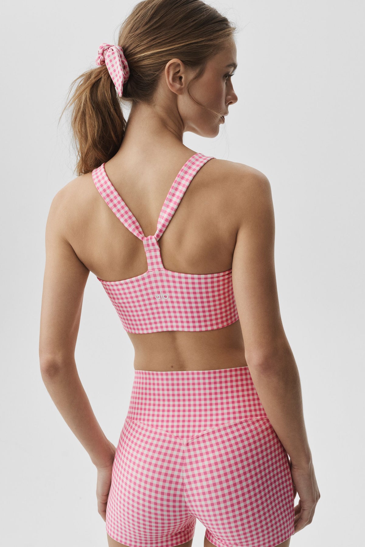 Airlift Gingham Sleek Bra Tank - Paradise Pink Gingham--1