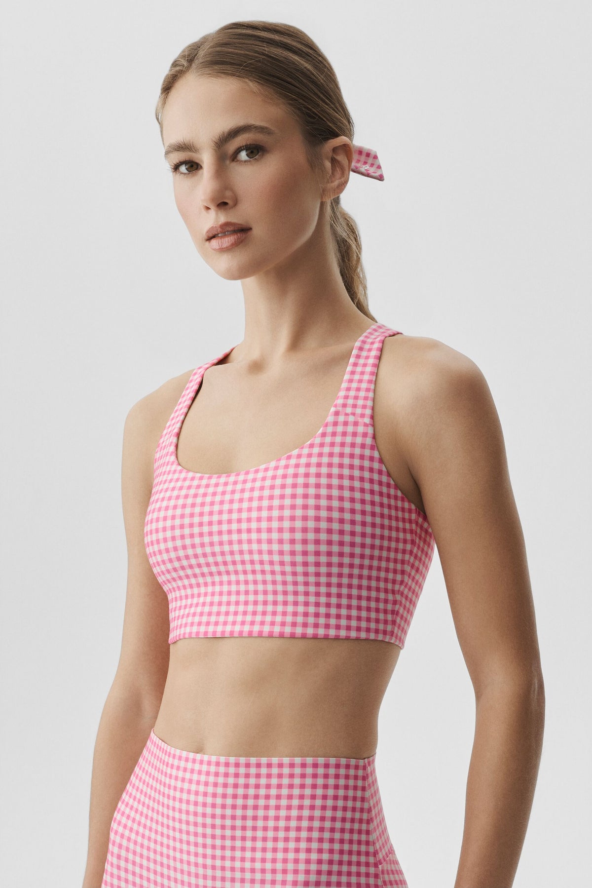 Airlift Gingham Sleek Bra Tank - Paradise Pink Gingham--0