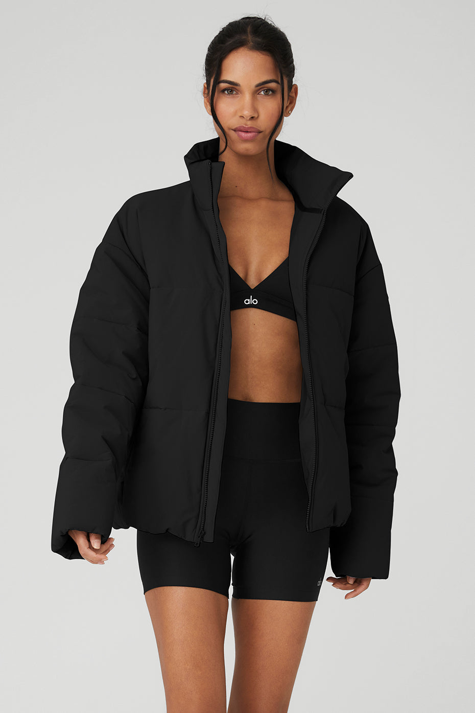 Stretch Woven Street Puffer - Black--0