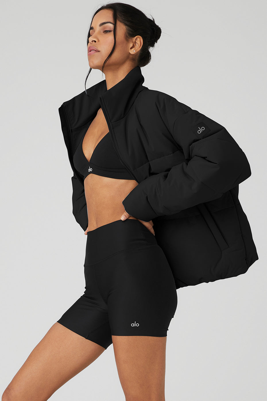 Stretch Woven Street Puffer - Black--2